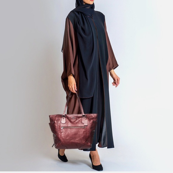 Coach Mickie Tote in Burgundy Metallic Leather